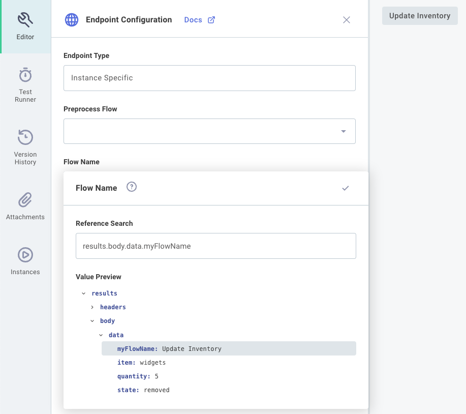 Set flow name from HTTP payload for Endpoint Configuration