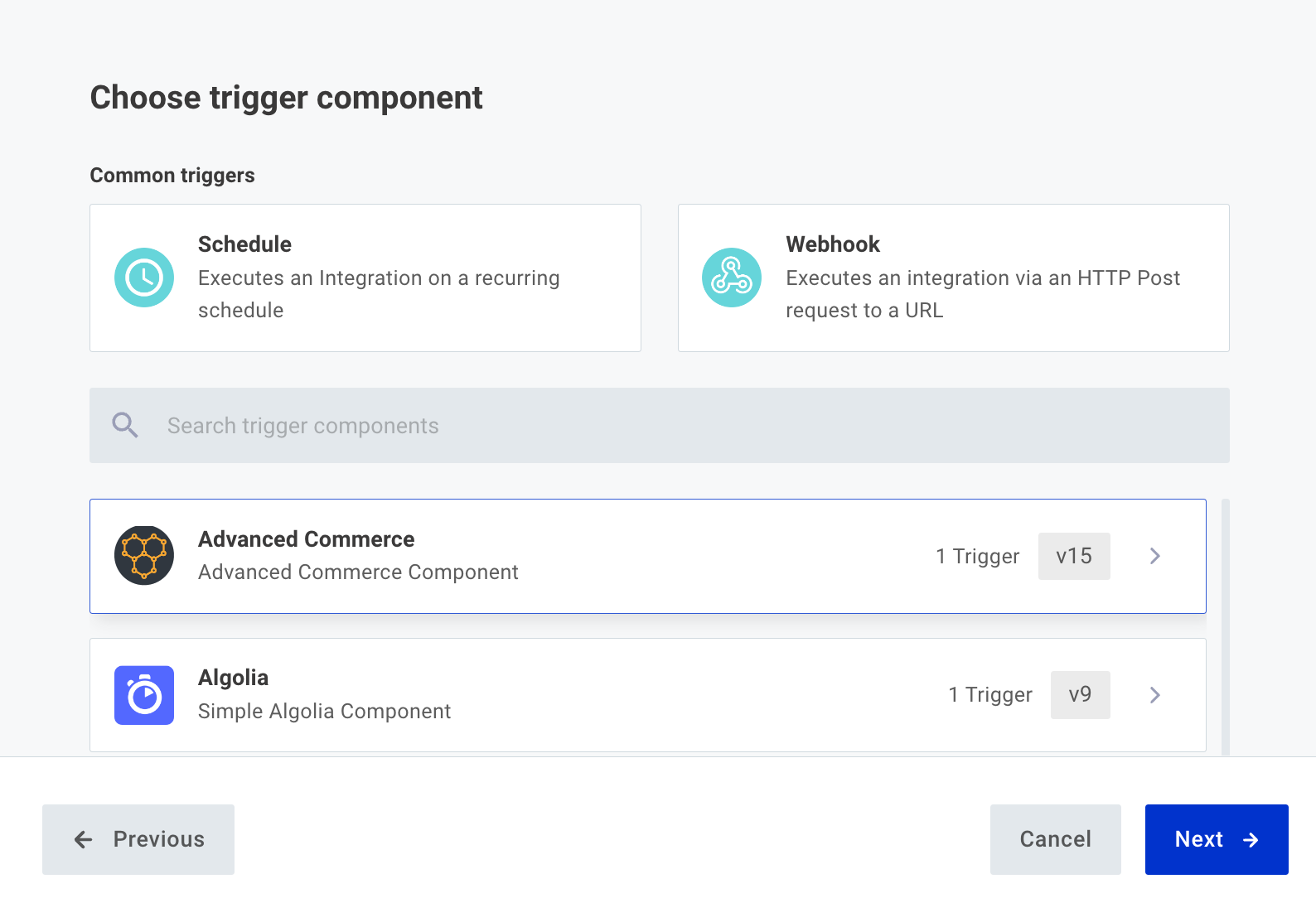 Select integration trigger