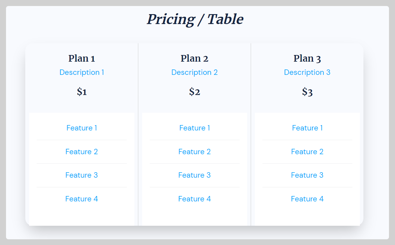 Pricing/Table